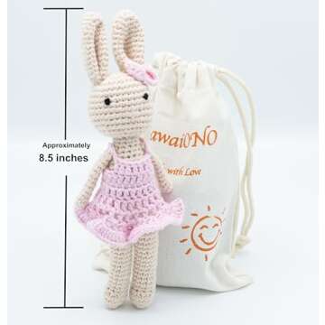 KawaiOnO Crochet Stuffed Animal - Adorable Handmade Bunny Daughter Plushie Doll with Pink Dress, Ide...