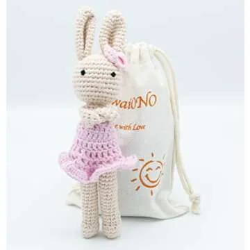 KawaiOnO Crochet Stuffed Animal - Adorable Handmade Bunny Daughter Plushie Doll with Pink Dress, Ideal for Infants - Knitted Stuffed Animal Crocheted Stuffed Animals for Newborns