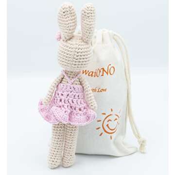 KawaiOnO Crochet Stuffed Animal - Adorable Handmade Bunny Daughter Plushie Doll with Pink Dress, Ideal for Infants - Knitted Stuffed Animal Crocheted Stuffed Animals for Newborns