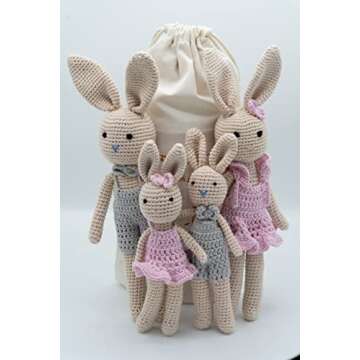 KawaiOnO Crochet Stuffed Animal - Adorable Handmade Bunny Daughter Plushie Doll with Pink Dress, Ideal for Infants - Knitted Stuffed Animal Crocheted Stuffed Animals for Newborns