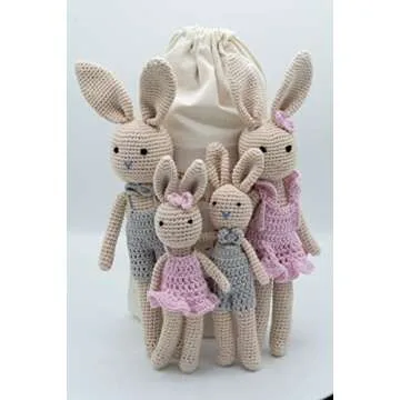 KawaiOnO Crochet Stuffed Animal - Adorable Handmade Bunny Daughter Plushie Doll with Pink Dress, Ideal for Infants - Knitted Stuffed Animal Crocheted Stuffed Animals for Newborns