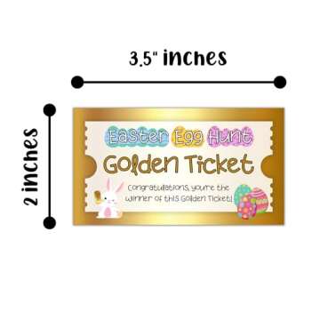 Golden Ticket Easter Egg Hunt Cards | 30 Pk 2x3.5” to put inside Neighborhood Prize Egg Game Labels Tags Bulk Gold Tickets