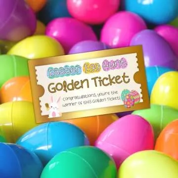 Golden Ticket Easter Egg Hunt Cards | 30 Pk 2x3.5” to put inside Neighborhood Prize Egg Game Labels Tags Bulk Gold Tickets