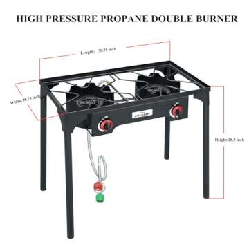 COOKAMP High Pressure Double Propane Burner - 110,000 BTU Outdoor Stove with Regulator