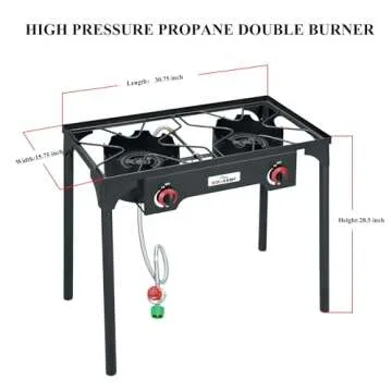 COOKAMP High Pressure Double Propane Burner - 110,000 BTU Outdoor Stove with Regulator