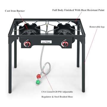 Portable COOKAMP Double Propane Burner for Outdoor Cooking
