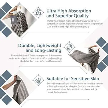 Pure 100% Linen Hand Towels - Set of 2 Linen Kitchen Towels Waffle Weave Black-Natural - 13 x 29-inch Soft Lightweight Stone-Washed Linen Dish Towels - Quick-Dry Linen Tea Towel - Kitchen Linens