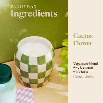 Paddywax Checkmate Artisan Hand-Poured Scented Candle, 11-Ounce, Cactus Flower