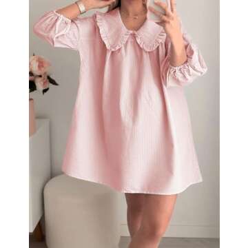 Ynhonra 2024 Women's Babydoll 3/4 Puff Sleeve Plaid Mini Dress Lapel Doll Collar Loose Y2k Dress(Pin...