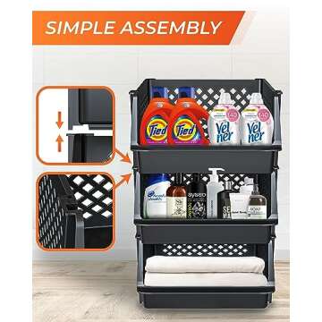 Skywin Large Plastic Stackable Storage Bins for Pantry Black - 3-Pack, Large Stackable Bins For Orga...