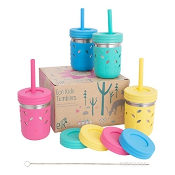 Elk and Friends Stainless Steel Cups | 10 oz Fun Mason Jar Design for Kids & Toddlers | Colorful Sil...