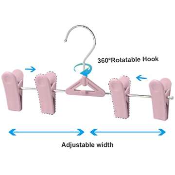Skirt & Pant Hangers with Clips for Women - 30 Pack Space Saving Stackable Skirt Hangers with Clips - Non-Slip, Adjustable for Kid, Women, Men, Children, Baby, Pink