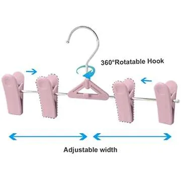 Skirt & Pant Hangers with Clips for Women - 30 Pack Space Saving Stackable Skirt Hangers with Clips - Non-Slip, Adjustable for Kid, Women, Men, Children, Baby, Pink
