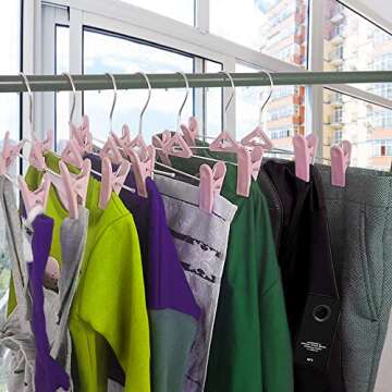 Skirt & Pant Hangers with Clips for Women - 30 Pack Space Saving Stackable Skirt Hangers with Clips - Non-Slip, Adjustable for Kid, Women, Men, Children, Baby, Pink