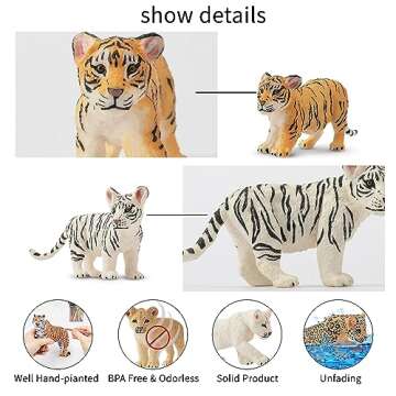 Toymany 12 Safari Animal Figurines, High Emulational Baby Plastic Zoo Animals, Lions Tigers Leopards Figure Toy Set, Easter Eggs Cake Toppers Christmas Birthday Gift for Kids Toddlers