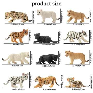 Toymany 12 Safari Animal Figurines, High Emulational Baby Plastic Zoo Animals, Lions Tigers Leopards Figure Toy Set, Easter Eggs Cake Toppers Christmas Birthday Gift for Kids Toddlers