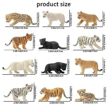 Toymany 12 Safari Animal Figurines, High Emulational Baby Plastic Zoo Animals, Lions Tigers Leopards Figure Toy Set, Easter Eggs Cake Toppers Christmas Birthday Gift for Kids Toddlers