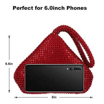 ele ELEOPTION Women Red Evening Bag Women's Clutch Purse Bag Triangle Full Rhinestones Bags Party Co...