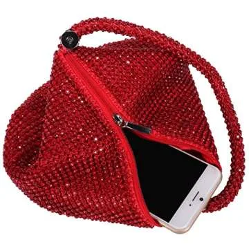 ele ELEOPTION Women Red Evening Bag Women's Clutch Purse Bag Triangle Full Rhinestones Bags Party Cocktail Wedding for 6.0inch Android IOS Phones