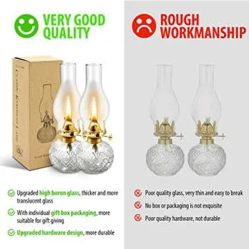 CHNLML 2 Pieces Large Chamber Oil Lamps, Glass Clear Kerosene Lamp Indoor Decorative Hurricane Lamp Oil Lantern Vintage(colorless）