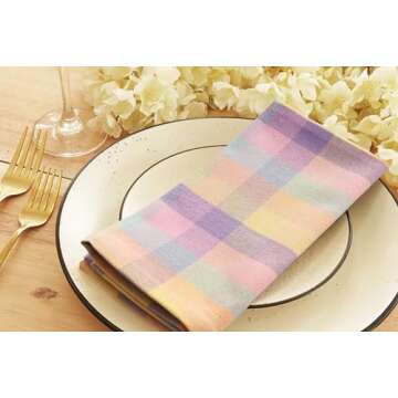 PurpleEssences Buffalo Plaid Cloth Napkins - Mitered Corners - Spring Summer Easter Gingham Check Di...