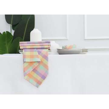 PurpleEssences Buffalo Plaid Cloth Napkins - Mitered Corners - Spring Summer Easter Gingham Check Dinner Napkin - Set of 12-100% Cotton - 18x18 Inch - Reusable Washable - Multi Color