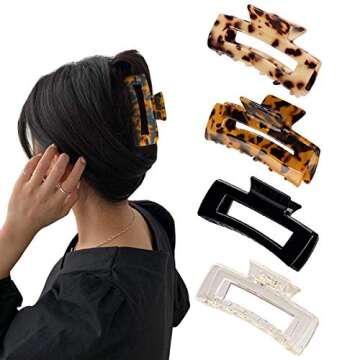 Aaiffey 4PCS Hair Claw Clips, Non-Slip Tortoise Hair Jaw Clips, Leopard Stylish Hair Clamps,Strong H...