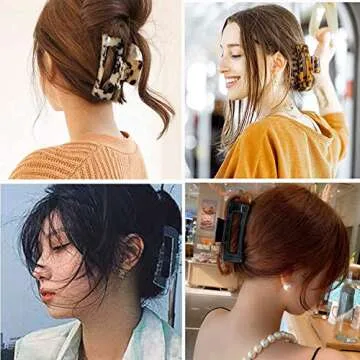 Aaiffey 4PCS Hair Claw Clips, Non-Slip Tortoise Hair Jaw Clips, Leopard Stylish Hair Clamps,Strong Hold for Thick Thin Curly Hair Styling Accessories for Women Girls