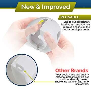 Child Safety Door Knob Cover (4 Pack) Hard-to-Remove Dual-Lock Door Handle Covers for Kids - Reusable Baby Proof Door Knob Locks - Installs Easily, No Tools Needed (White)