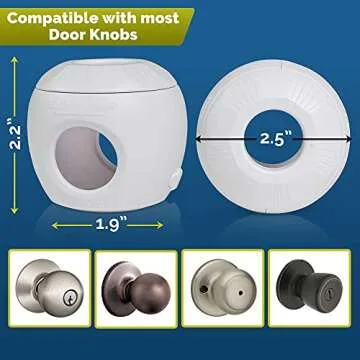 Child Safety Door Knob Cover (4 Pack) Hard-to-Remove Dual-Lock Door Handle Covers for Kids - Reusable Baby Proof Door Knob Locks - Installs Easily, No Tools Needed (White)