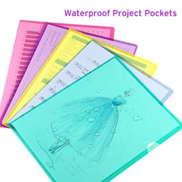 Sooez 25 Pack Clear Document Folder Project Pockets, Clear Plastic Folders Letter Size Plastic Document Folders Paper Poly Jacket Sleeves Folders Copy, 5 Assorted Colors