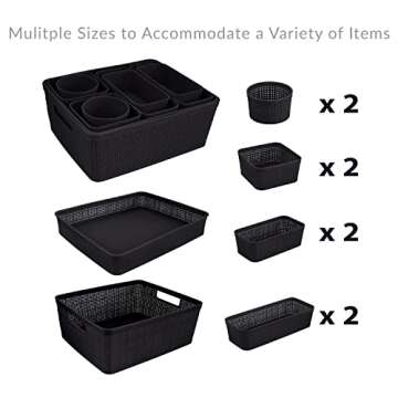 Simplify 10 Piece Organizing Set | Multiple Size Bins | Multipurpose | Office | Desk | Dorm | Bathroom | Storage Basket | Small Items | Accessories | Black