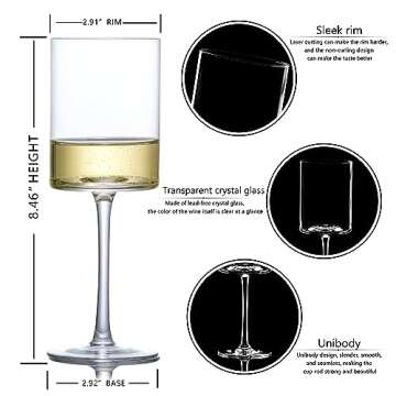 BACLIFE White Wine Glasses Set of 4 - Square wine glasses 15oz in Gift Packaging - Large Red Wine Glass on Long Stem - Unique Modern Shape - For Wedding, Anniversary, Christmas