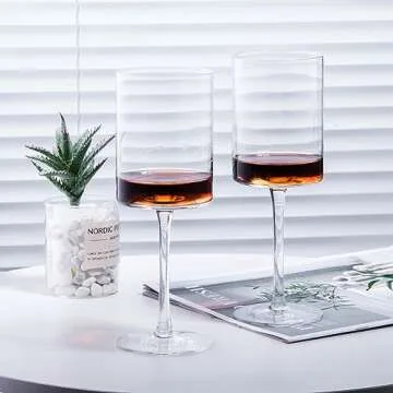 BACLIFE White Wine Glasses Set of 4 - Square wine glasses 15oz in Gift Packaging - Large Red Wine Glass on Long Stem - Unique Modern Shape - For Wedding, Anniversary, Christmas
