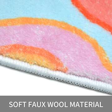 Zeeinx Rainbow Modern Area Rug (2' x 3'), Faux Wool, Non-Slip, Machine Washable, Bathroom, Bedroom Rug