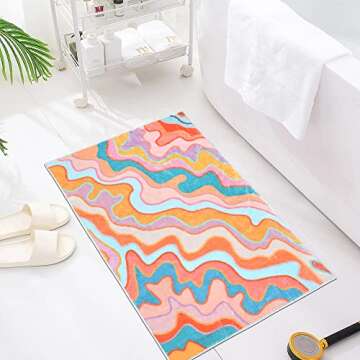 Zeeinx Rainbow Modern Area Rug (2' x 3'), Faux Wool, Non-Slip, Machine Washable, Bathroom, Bedroom Rug