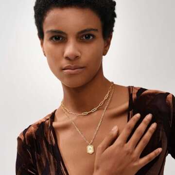 MEVECCO Dainty Gold Initial Necklace for Women 18K Gold Plated Layered Paperclip Link Chain Necklace...