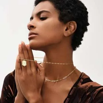 MEVECCO Dainty Gold Initial Necklace for Women 18K Gold Plated Layered Paperclip Link Chain Necklace Personalized Cute Hexagon Letters for Women Everyday Wear Jewelry