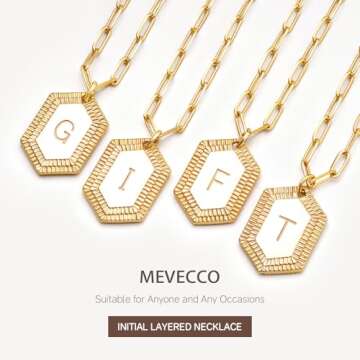 MEVECCO Dainty Gold Initial Necklace for Women 18K Gold Plated Layered Paperclip Link Chain Necklace Personalized Cute Hexagon Letters for Women Everyday Wear Jewelry