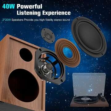 Vinyl Record Player with 40W Speakers and Bluetooth Output Input,Turntable with Built-in Preamp,AT-3...
