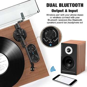 Vinyl Record Player with 40W Speakers and Bluetooth Output Input,Turntable with Built-in Preamp,AT-3600L Cartridge,USB Record,Pitch and Counterweight