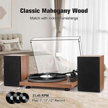 Vinyl Record Player with 40W Speakers and Bluetooth Output Input,Turntable with Built-in Preamp,AT-3600L Cartridge,USB Record,Pitch and Counterweight