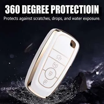 Automotive Key Shell Flexible Waterproof Silicone Key Fob Protective Cover with Stylish Aesthetic Key Ring Compatible with 4-5 Button Ford Key Fobs for Car, Truck, SUV