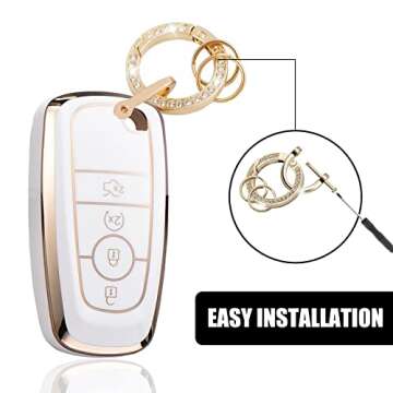 Automotive Key Shell Flexible Waterproof Silicone Key Fob Protective Cover with Stylish Aesthetic Key Ring Compatible with 4-5 Button Ford Key Fobs for Car, Truck, SUV