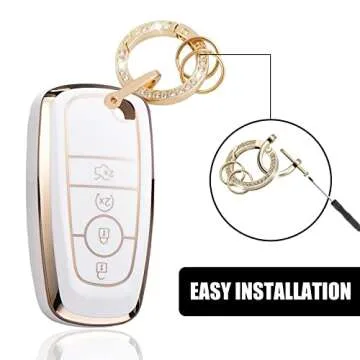 Automotive Key Shell Flexible Waterproof Silicone Key Fob Protective Cover with Stylish Aesthetic Key Ring Compatible with 4-5 Button Ford Key Fobs for Car, Truck, SUV