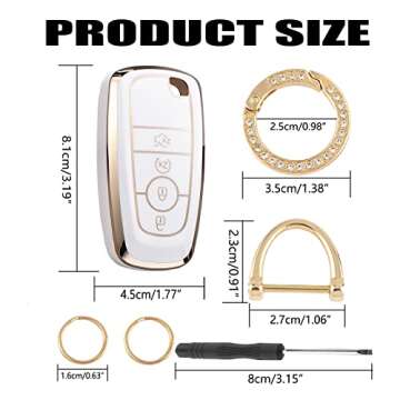 Automotive Key Shell Flexible Waterproof Silicone Key Fob Protective Cover with Stylish Aesthetic Key Ring Compatible with 4-5 Button Ford Key Fobs for Car, Truck, SUV