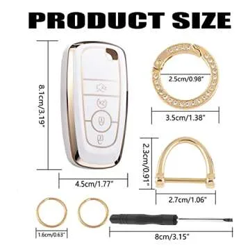 Automotive Key Shell Flexible Waterproof Silicone Key Fob Protective Cover with Stylish Aesthetic Key Ring Compatible with 4-5 Button Ford Key Fobs for Car, Truck, SUV