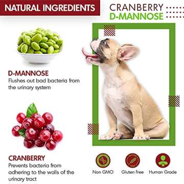 Cranberry D-Mannose for Dogs and Cats Urinary Tract Infection Support Prevents and Eliminates UTI, Bladder Infection Kidney Support, Antioxidant (Single Strength Tablet, 120 Count)