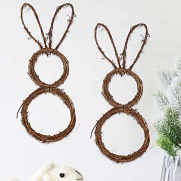Flueyer Easter Bunny Wreath, Handmade Bunny Shaped Spring Grapevine Wreath with LED Lights and Star ...