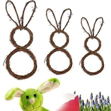 Flueyer Easter Bunny Wreath, Handmade Bunny Shaped Spring Grapevine Wreath with LED Lights and Star Bunny Garland Decorations for Front Door Home Garden Decor, Brown